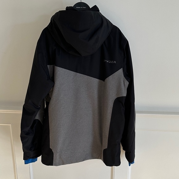 Spyder Men's Black and Gray Ski Jacket with Blue Trim - Picture 2 of 4